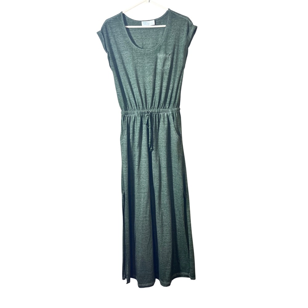 Time and Tru T-Shirt Maxi Dress Drawstring Waist Pockets‎  Olive Green Medium
